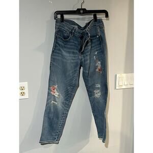 White House Black Market The Straight Crop Women Size 8 Floral Embroidered Jeans